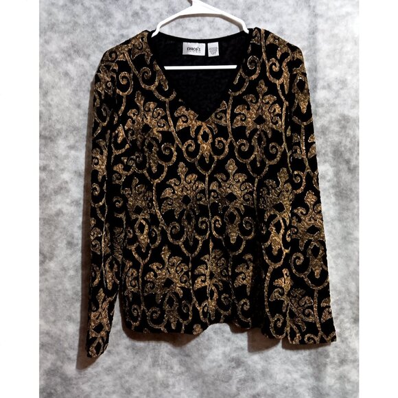 Gorgeous Chico's knit top Wmn's Sz 2/L/12 - 3D fabric curlicue design sparkly - Picture 1 of 2